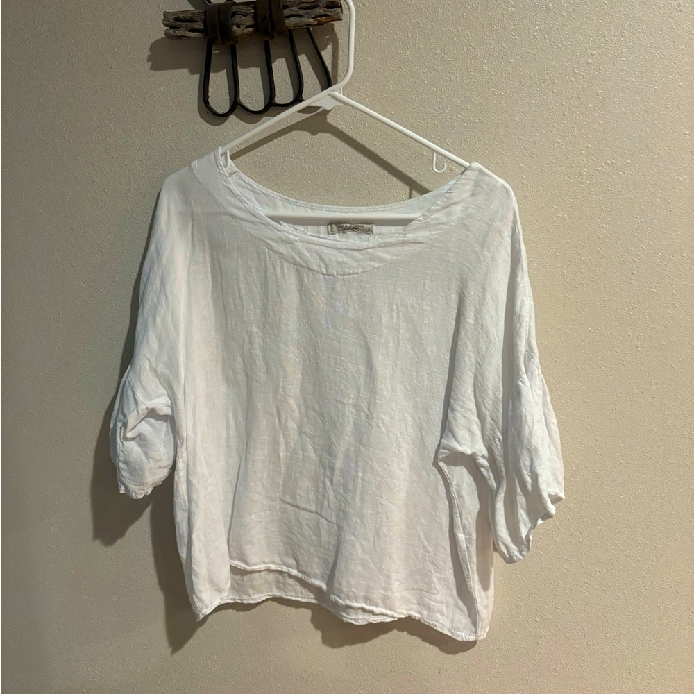 Viola Borghi White Linen Bell Sleeved Top Small